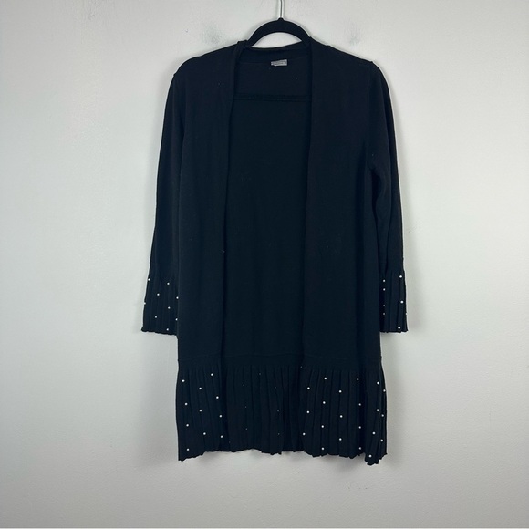 Chico’s | Black Bracelet Sleeve Pearl Embellished Cardigan Size 1/Medium - Picture 2 of 6